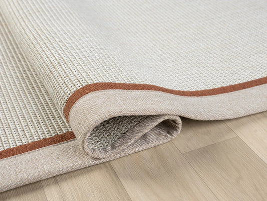 Çift Renk Kumaş Bordürlü Balık Sırtı Desenli Krem Terra Sisal Halı - El Yapımı, Evcil Hayvan Dostu, Modern Tasarım - HVHB04 - HALI VAGONU