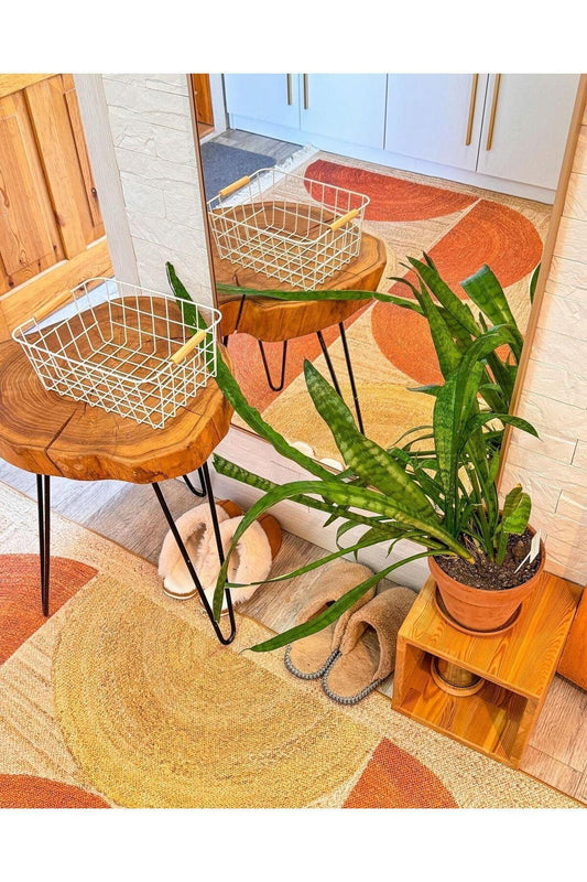 Cotton 3620 Jüt Kiremit Renginde Boho Stil Natural Pamuklu Dokuma Kilim - HALI VAGONU