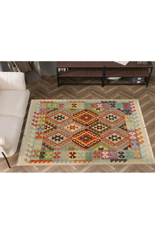 Cotton 84 Çok Renkli Etnik Boho Stil Pamuk Kilim - HALI VAGONU