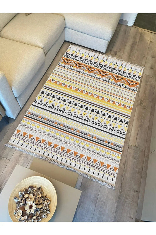 Cotton Kilim 58 Soft Renklerde Şerit Desenli Dekoratif Yıkanabilen Dokuma Taban Kilim - HALI VAGONU