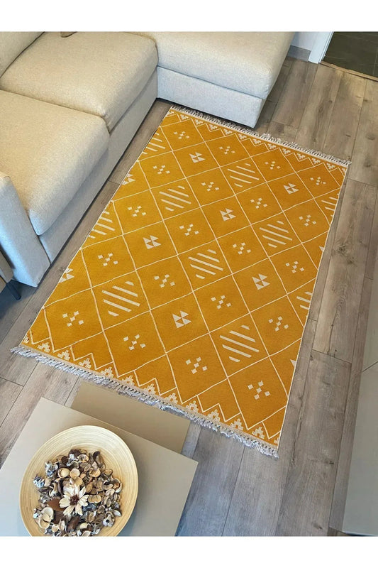 Cotton Kilim 69 Multu Iskandinav Motifler Modern Dekoratif Saçaklı Yıkanabilen Dokuma Kilim - HALI VAGONU