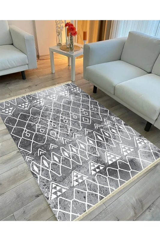 Cotton Serisi Gri Tonlarında Iskandinav Desen Dekoratif Dokuma Taban Kilim - HALI VAGONU