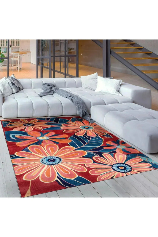 Floral Çiçekli Renkli Modern Salon Halısı Mutfak Halısı Yolluk Otantik Halı Halı Vagonu 231 - HALI VAGONU