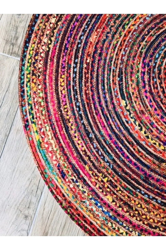Halı Renkli Yuvarlak Jüt Örme Hasır Halı/Kilim - HALI VAGONU