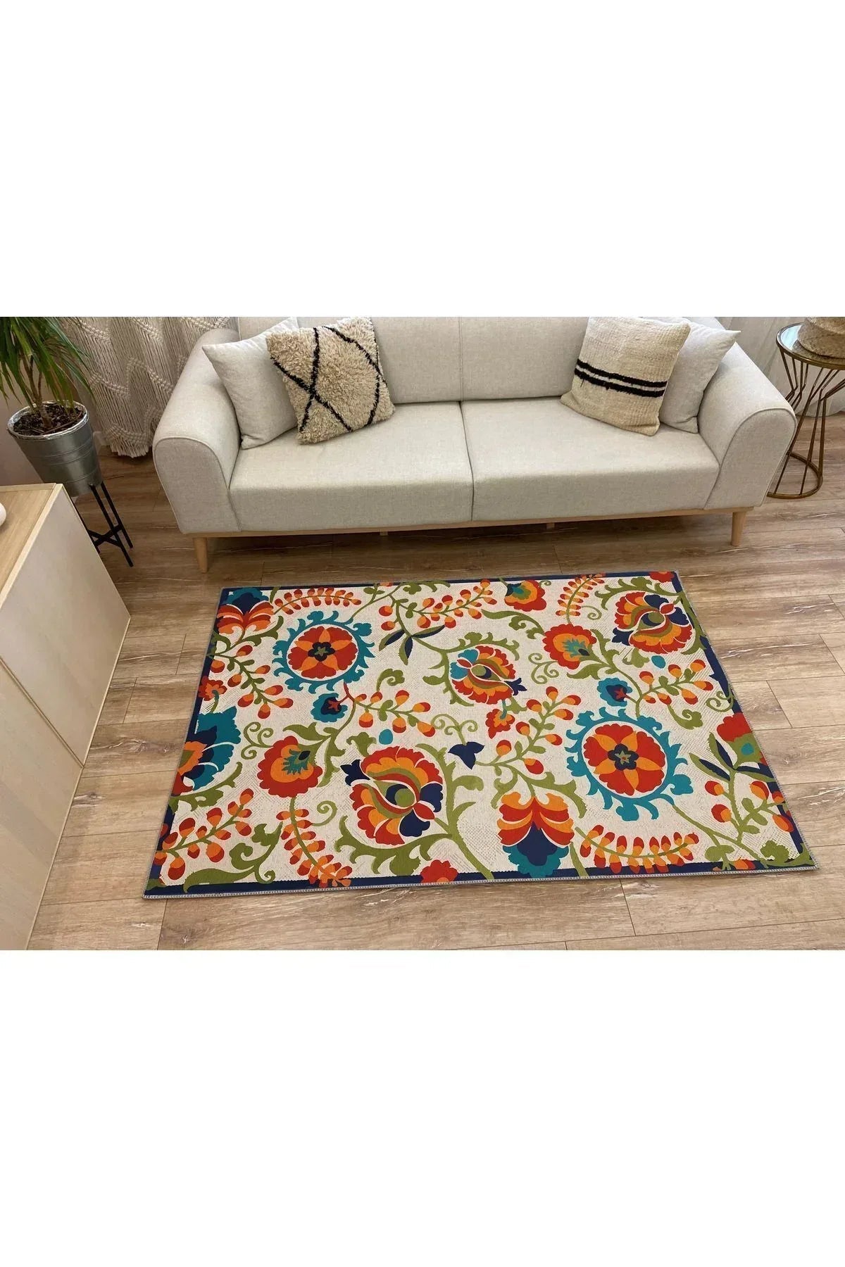 Halı Vagonu 11 Modern Stil Geniş Alan Halısı Çiçek Temalı Oturma Odası Yıkanabilen Dekoratif Halı - HALI VAGONU