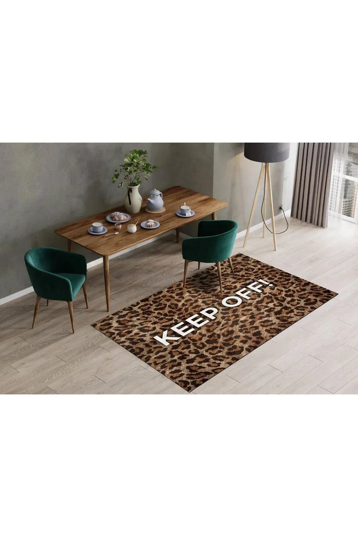 Halı Vagonu 146 Leopar Keep Off Yazılı Modern Dokuma Taban Halı - HALI VAGONU