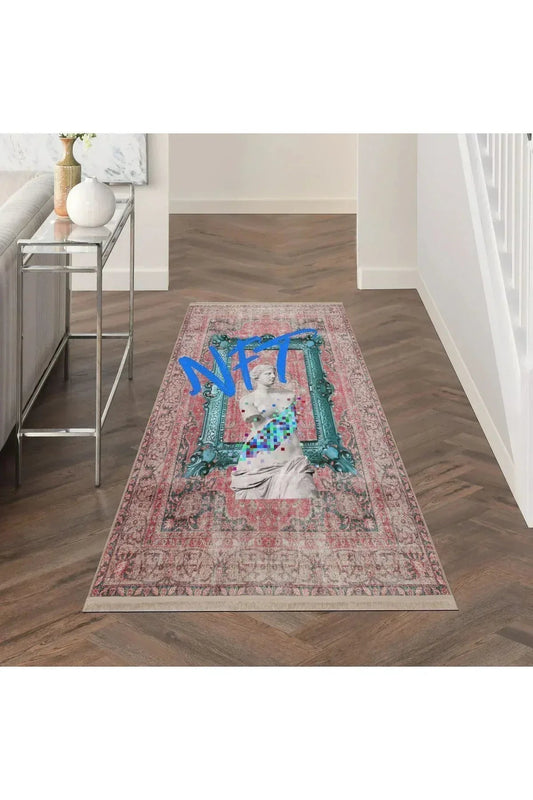 Halı Vagonu 150 Vintage Kırmızı Heykel Popüler Sanat Temalı Dokuma Taban Halı - HALI VAGONU