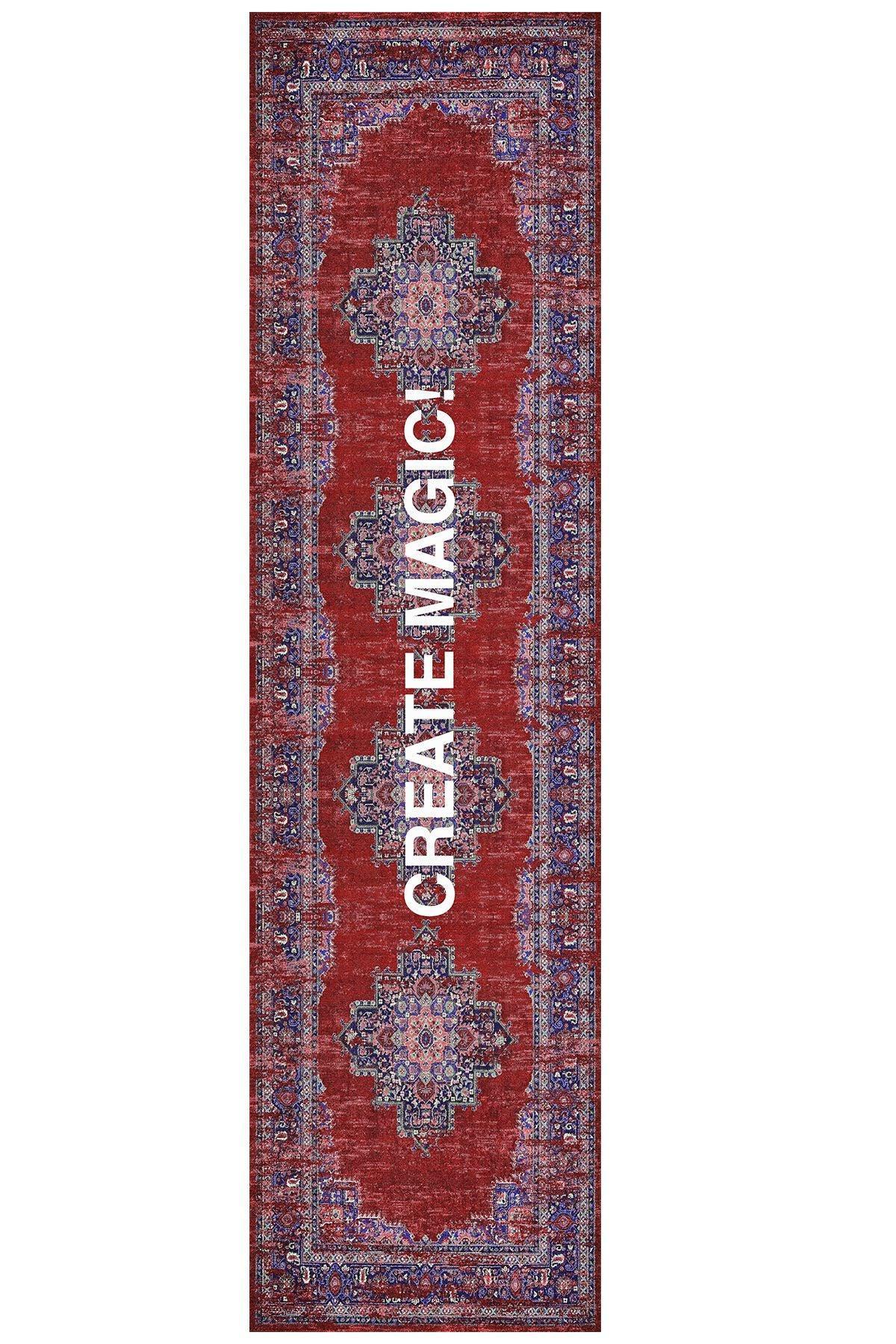 Halı Vagonu 190 Create Magic Yazılı Etnik Vintage Dokuma Taban Halı - HALI VAGONU