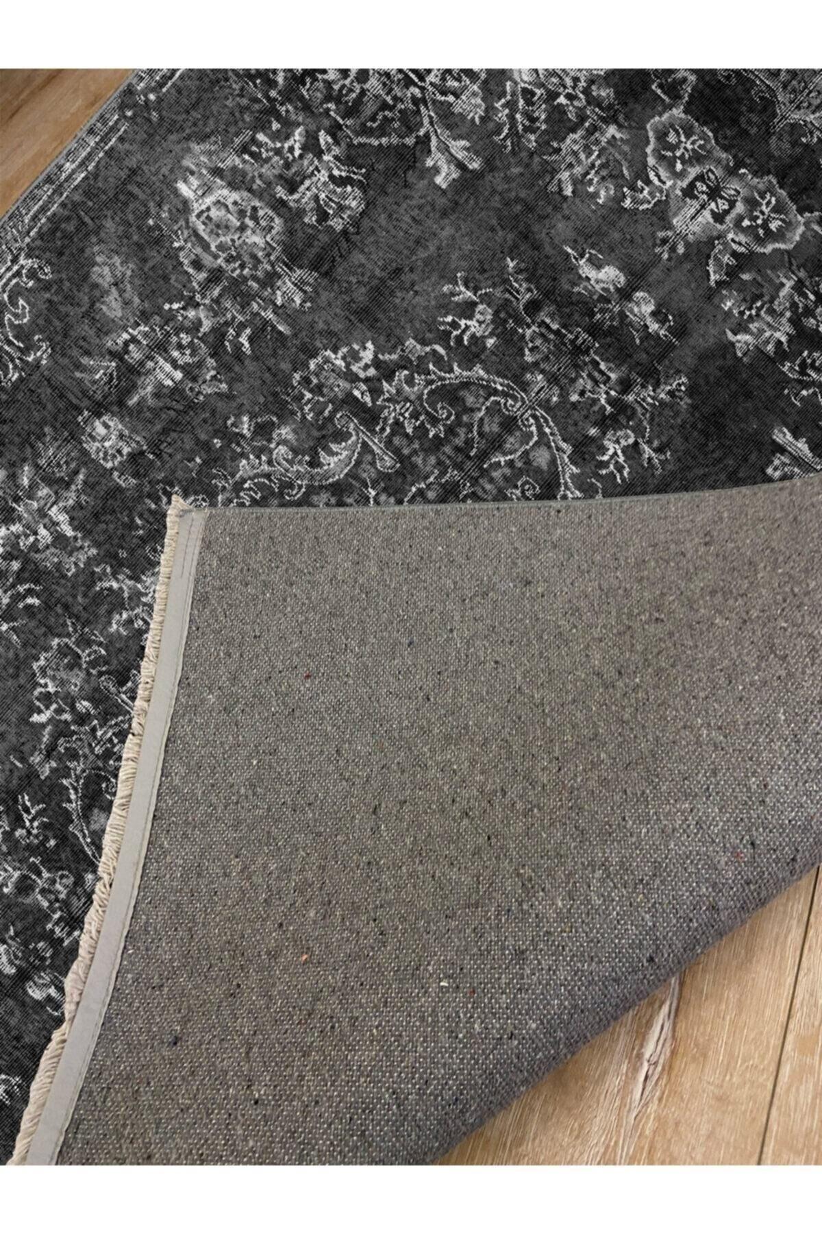 Halı Vagonu 2002 Gri Tonlarında Geometrik Desen Kaymaz Taban Dekoratif Halı - HALI VAGONU