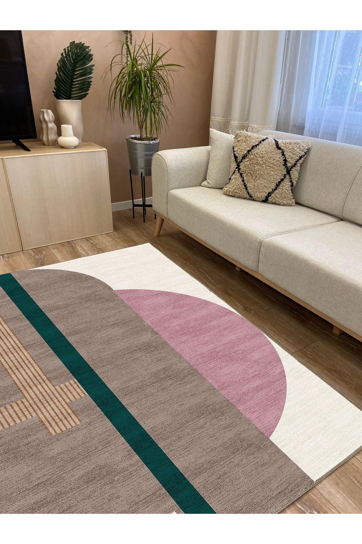 Halı Vagonu 35 Modern Stil Krem Tonlarında Iskandinav Salon Halısı Yıkanabilen Dekoratif Halı - HALI VAGONU