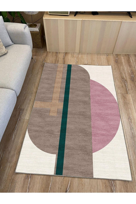Halı Vagonu 35 Modern Stil Krem Tonlarında Iskandinav Salon Halısı Yıkanabilen Dekoratif Halı - HALI VAGONU