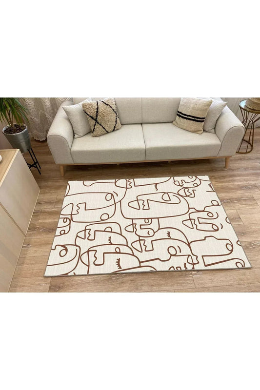 Halı Vagonu 36 Modern Stil Krem Tonlarında Iskandinav Salon Halısı Pelüş Halı Yıkanabilen Halı - HALI VAGONU