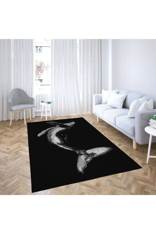 Halı Vagonu 49 Modern Stil Siyah Balina Halı Ve Kilim Salon Halısı Yıkanabilen Dekoratif Halı - HALI VAGONU