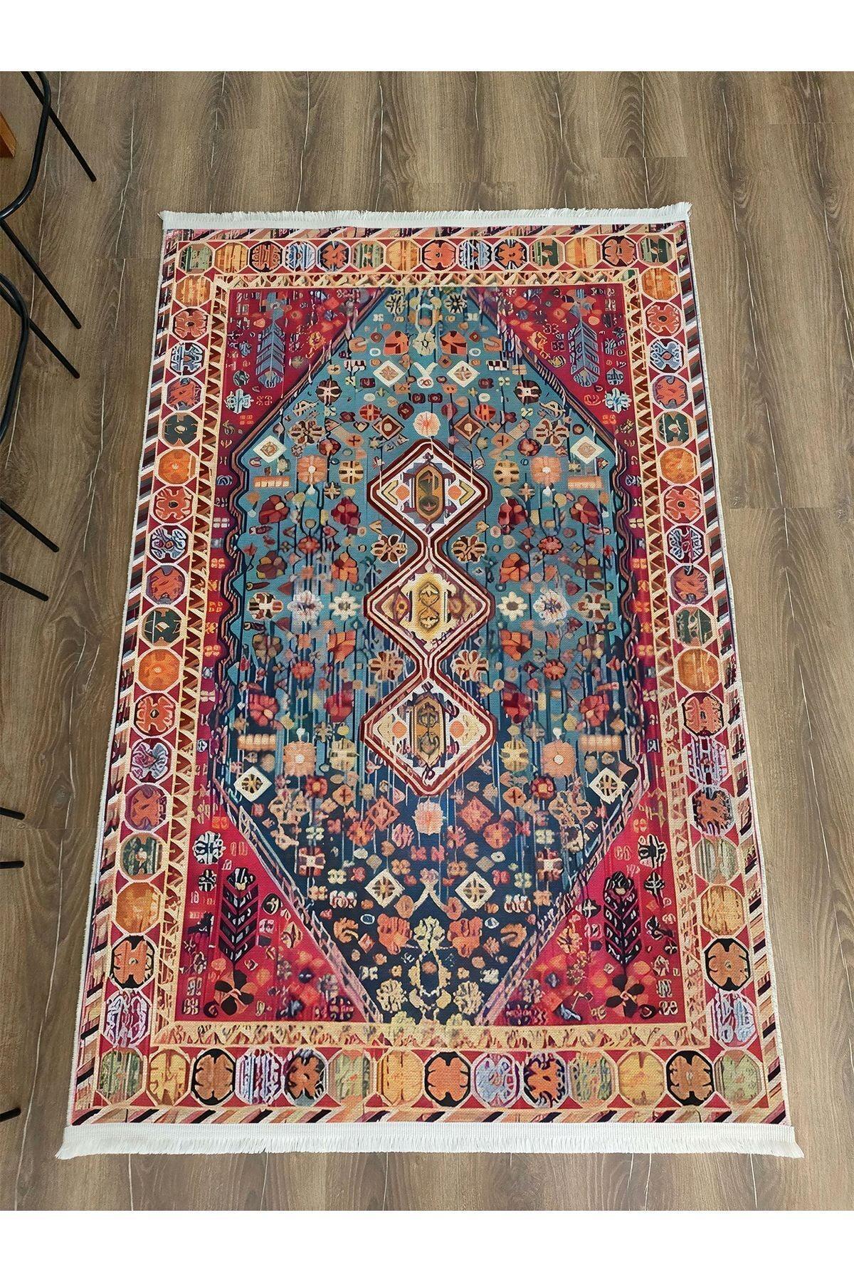 Halı Vagonu 53 Modern Stil Krem Tonların Da Ve Kilim Salon Halısı Yıkanabilen Dekoratif Halı - HALI VAGONU