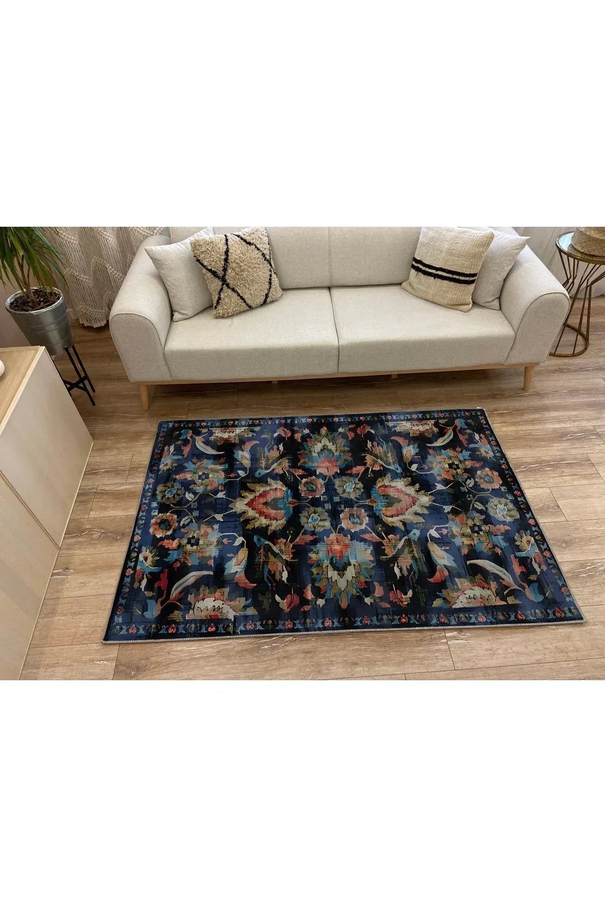 Halı Vagonu 58 Modern Stil Siyah Halı Ve Kilim Salon Halısı Saçaklı Yıkanabilen Halı - HALI VAGONU