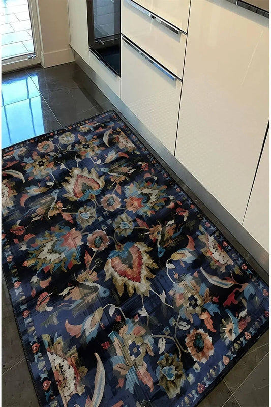 Halı Vagonu 58 Modern Stil Siyah Halı Ve Kilim Salon Halısı Saçaklı Yıkanabilen Halı - HALI VAGONU