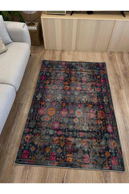 Halı Vagonu 59 Modern Stil Lacivert Halı Ve Kilim Salon Halıs Halı Saçaklı Yıkanabilen Halı - HALI VAGONU