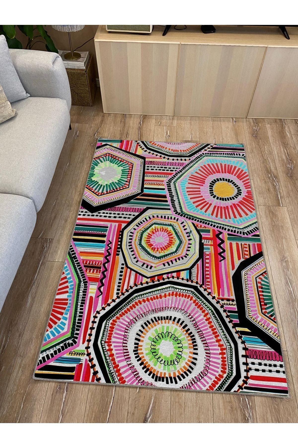 Halı Vagonu 92 Fuşya Tonlarında Klasık Dekoratif Kilim Salon Halısı Saçaklı Yıkanabilen Halı - HALI VAGONU
