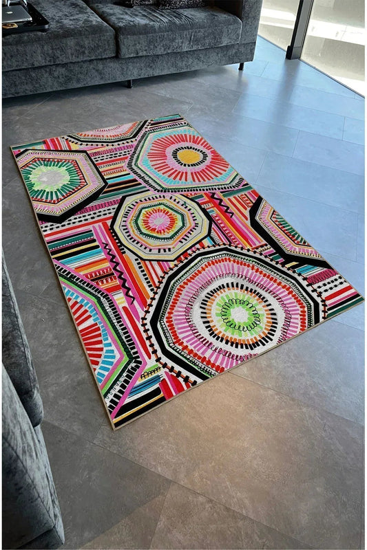 Halı Vagonu 92 Fuşya Tonlarında Klasık Dekoratif Kilim Salon Halısı Saçaklı Yıkanabilen Halı - HALI VAGONU