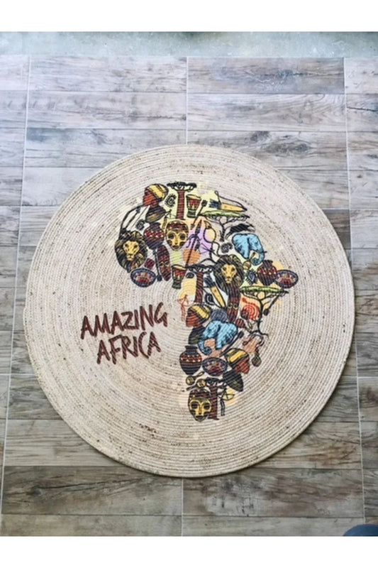 Halı Vagonu Amazing Africa Yuvarlak Jüt Örme Hasır Halı/Kilim HV - JH - 01 - HALI VAGONU