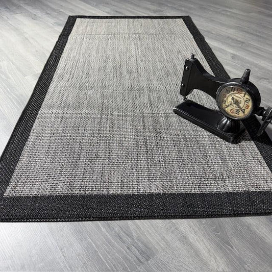 Halı Vagonu JS9715 Jüt Sisal Halı, Gri Siyah, Kaymaz, Dayanıklı ve Hav Yapmaz - HALI VAGONU