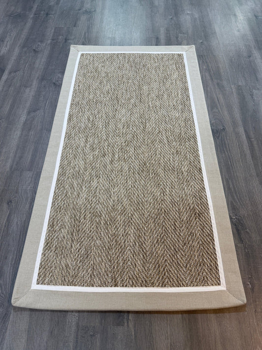 Himalaya 660 Çakıl Zemin - Bej Beyaz Çift Renk Kumaş Bordürlü Sisal Halı - HVHB36 - HALI VAGONU