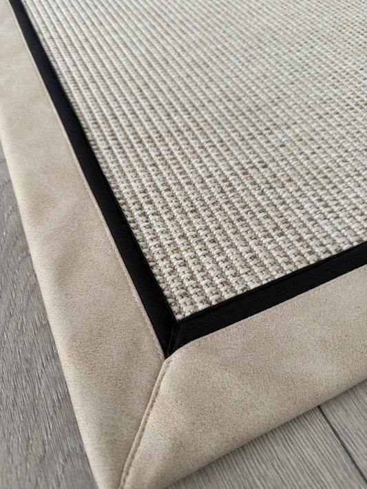 Himalaya 664 Krem Zemin - Krem Antrasit Çift Renk Deri Bordürlü Sisal Halı - HVHB38 - HALI VAGONU