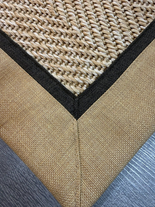 Himalaya 665 Bej Sarı Kahve Çift Renk Kumaş Bordürlü Sisal Halı - El Yapımı, Dayanıklı, Modern Tasarım - HVHB37 - HALI VAGONU