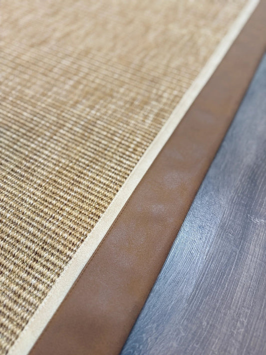 Himalaya Kahve Bej Çift Renk Deri Bordürlü 663 Gold Sisal Halı - El Yapımı, Dayanıklı, Modern Tasarım - HVHB29 - HALI VAGONU