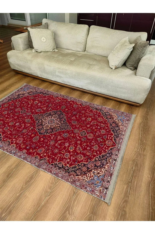 HV 2167 Etnik Desenli Yıkanabilir Kaymaz Tabanlı Salon Halısı, Koridor Ve Mutfak Halısı Kilim - HALI VAGONU