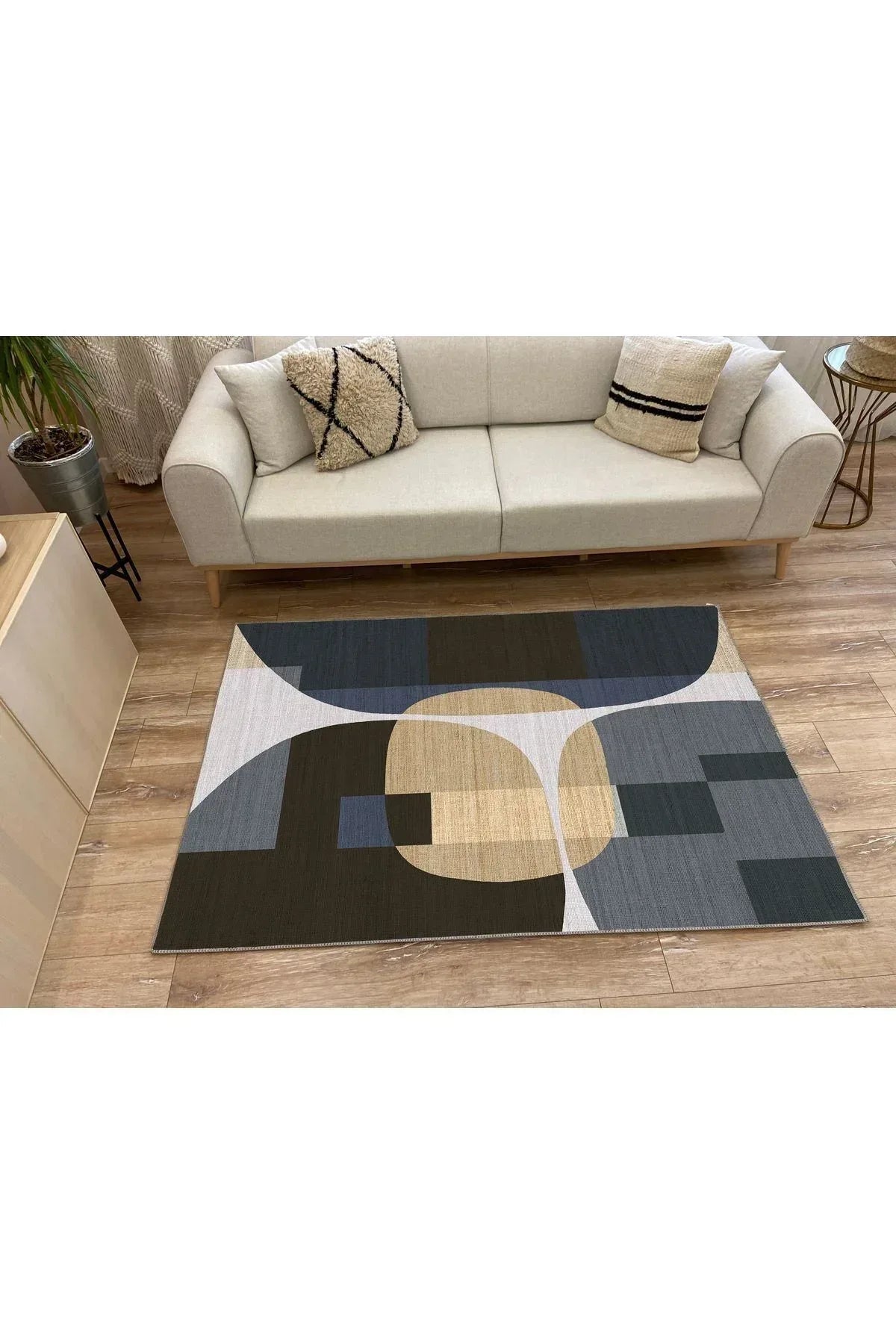 HV 25 Modern Stil Soyut Halı Bej Halı Iskandinav Halı Salon Halısı Yıkanabilen Dekoratif Halı - HALI VAGONU