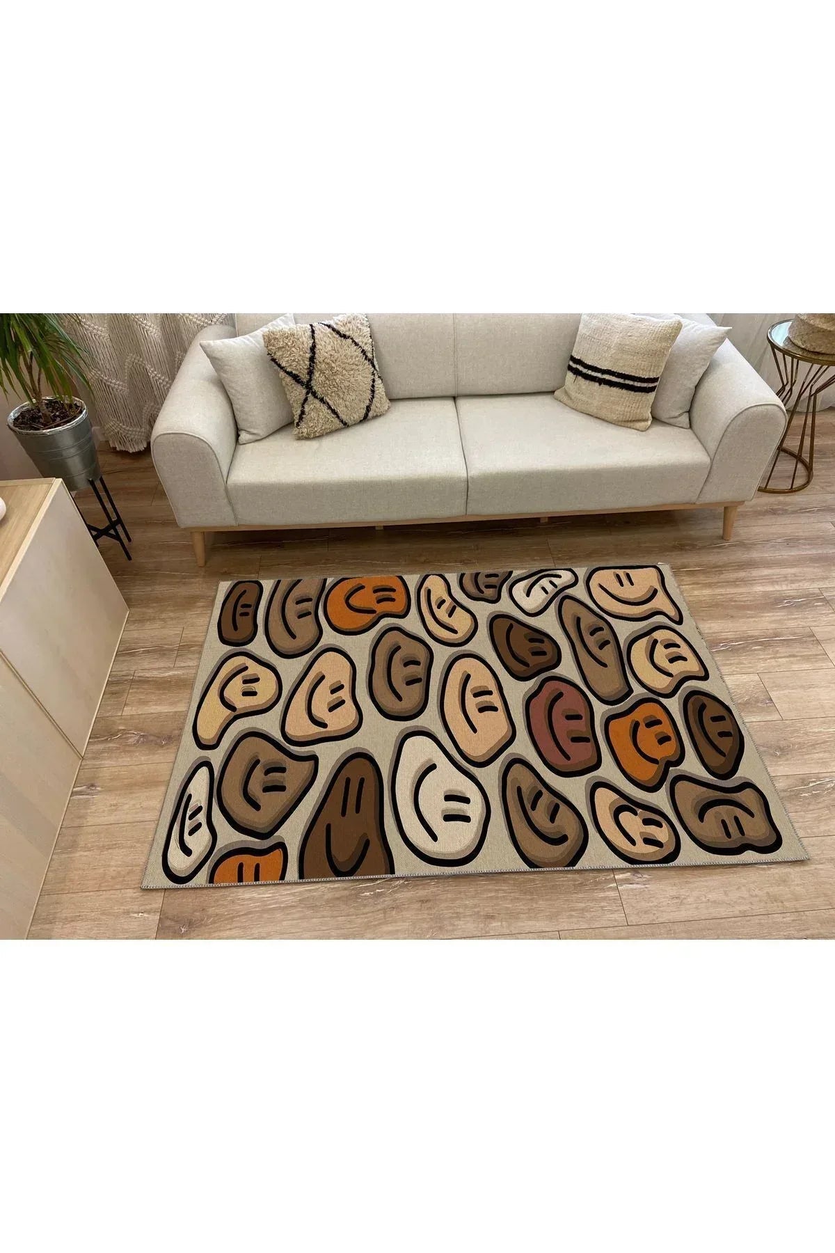HV 40 Modern Stil Krem Tonlarında Iskandinav Halı Ve Kilim Salon Halısı Yıkanabilen Dekoratif Halı - HALI VAGONU