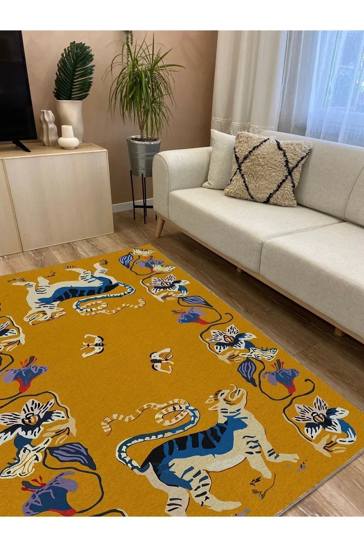HV 45 Modern Stil Hardal Kaplan Iskandinav Halı Ve Kilim Salon Halısı Yıkanabilen Dekoratif Halı - HALI VAGONU