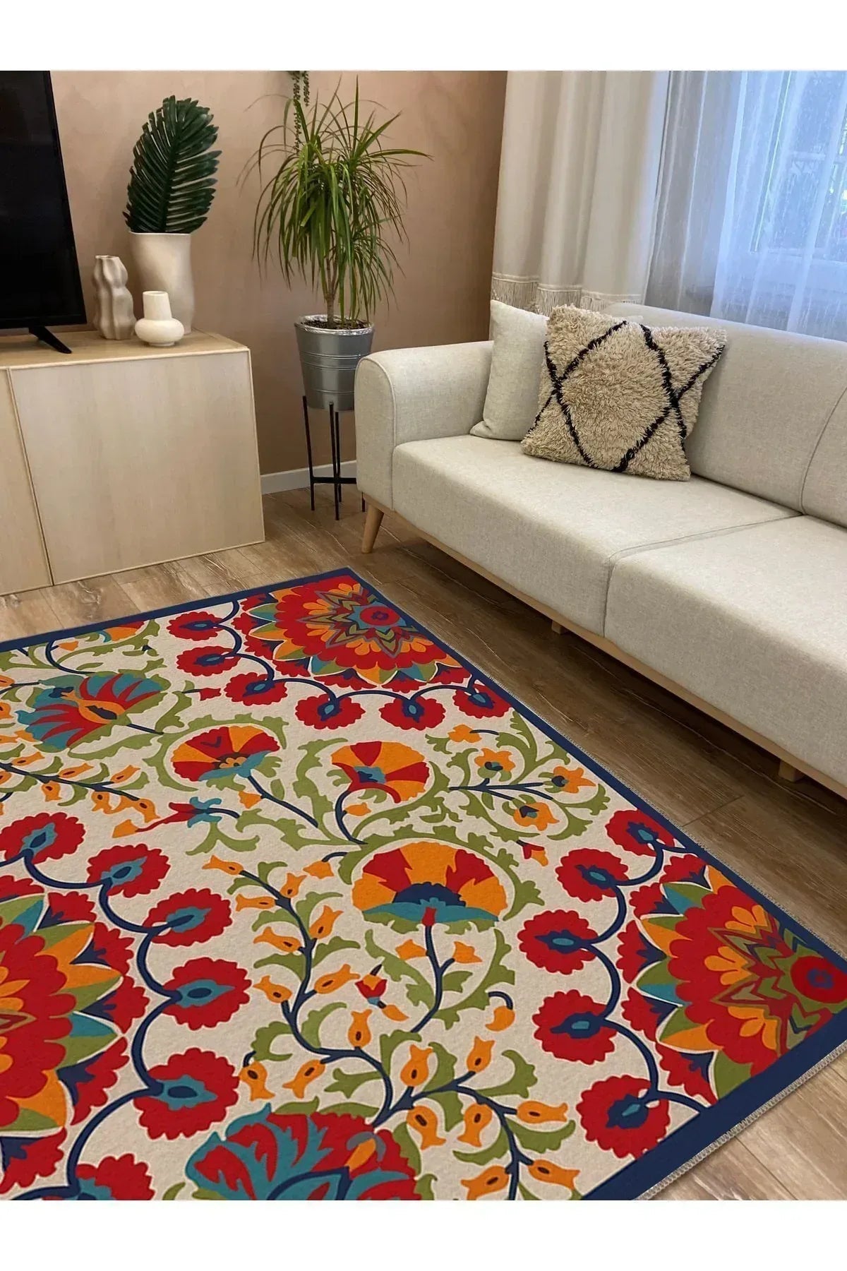 HV 9 Modern Stil Renkli Geniş Alan Halısı Oturma Odası Yatak Odası Yıkanabilen Dekoratif Halı - HALI VAGONU