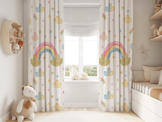 Halı Vagonu HV104 Gökkuşağı Desenli Çocuk Odası Kadife Kumaş Fon Perde, renkli ve eğlenceli tasarımı ile çocuk odası için ideal bir seçenek.