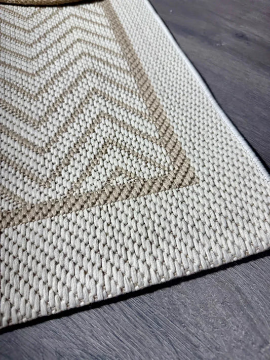 Halı Vagonu JS9717 Jüt Sisal Halı - Zigzaglı Krem Bej, Kaymaz Taban, Hav Yapmaz, Dayanıklı - HALI VAGONU