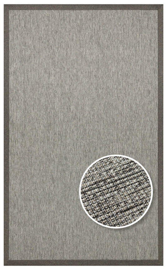 Kırçıllı Gri Kumaş Bordürlü Sisal Halı - El Yapımı, Dayanıklı, Modern Tasarım - ZHR_2705_Grey_BRD_Dark_Mix - HALI VAGONU