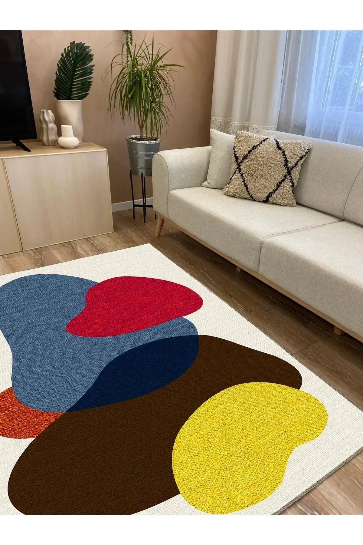 Modern Stil Krem Tonlarında iskandinav halı ve kilim Salon halısı Peluş halı Yıkanabilen Halı - HALI VAGONU