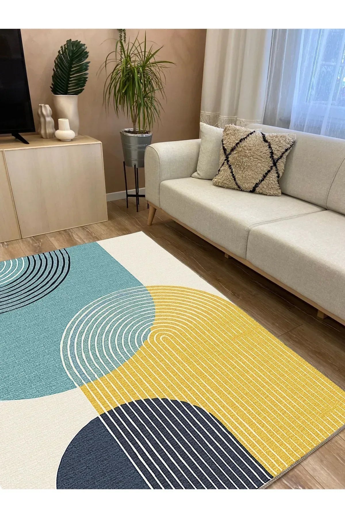 Modern Stil soyut halı kilim bej halı iskandinav halı salon halısı peluş halı Yıkanabilen Halı - HALI VAGONU