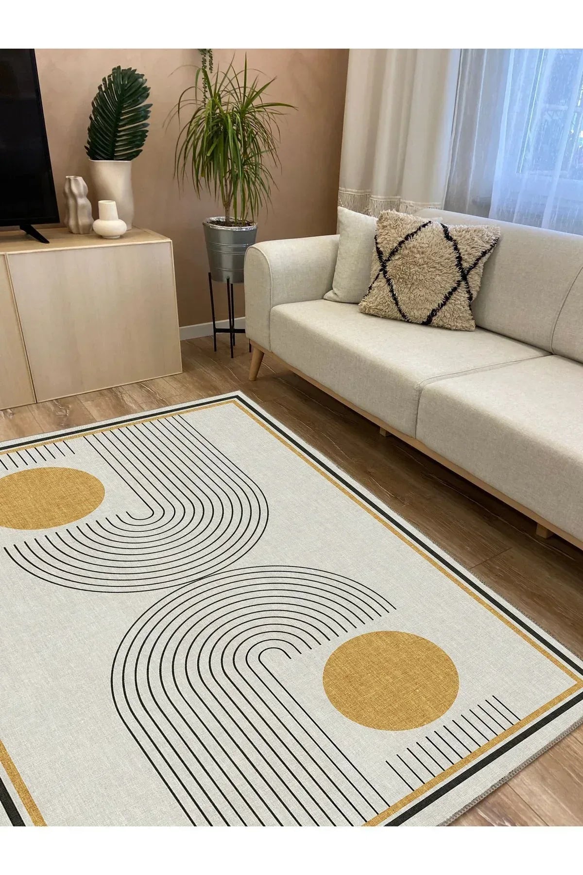 Modern Stil soyut halı kilim bej halı iskandinav halı salon halısı peluş halı Yıkanabilen Halı - HALI VAGONU