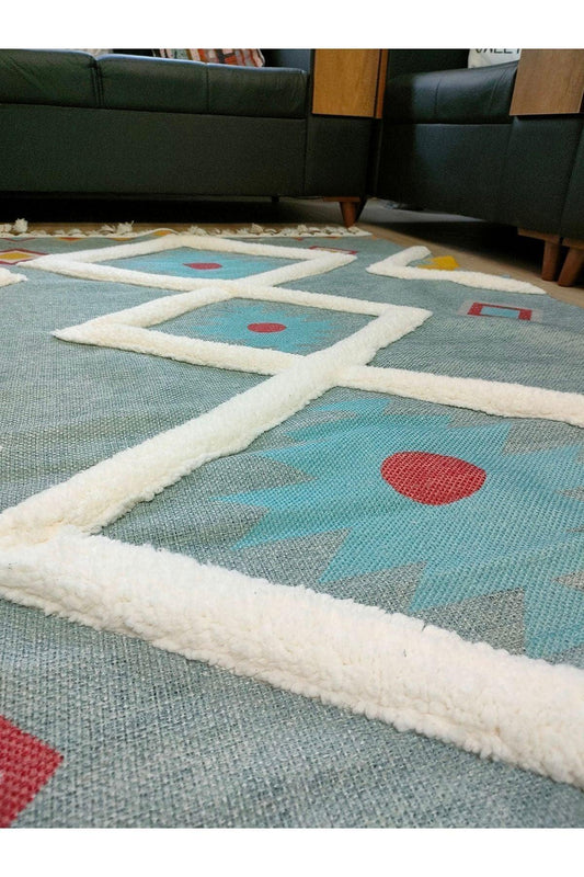 Tafting Kilim Serisi Üzeri Peluşlu Dokuma Taban Dekoratif Kilim - HALI VAGONU