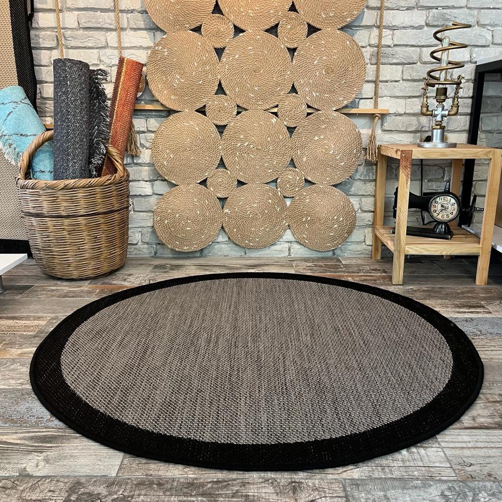 Halı Vagonu JS9715 Jüt Sisal Halı, Gri Siyah, Kaymaz, Dayanıklı ve Hav Yapmaz - HALI VAGONU