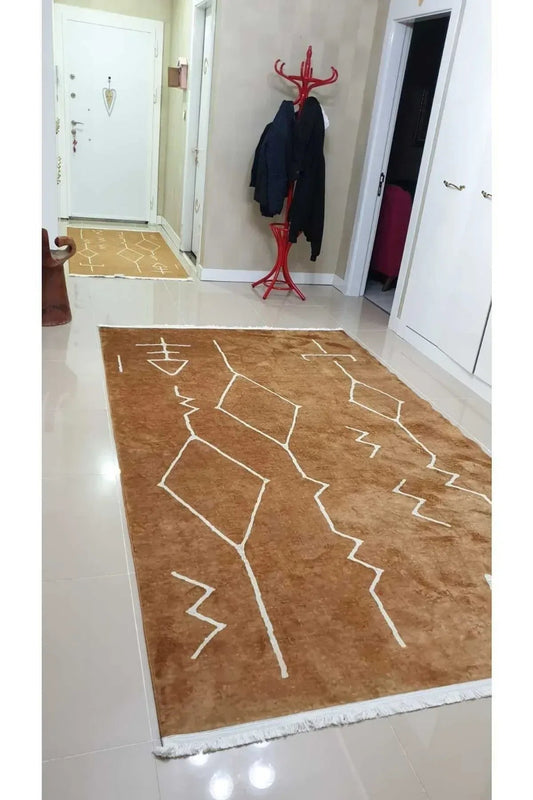 Yumuşak Dokulu Bambu Soft Kilim - Ourain Saçaklı Dijital Baskı HV - SK - O7 - HALI VAGONU