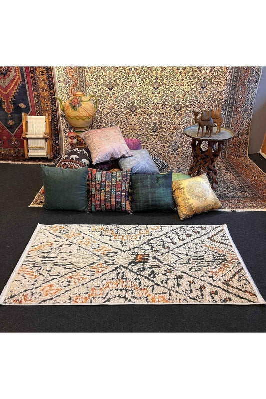 Yumuşak Dokulu Bambu Soft Kilim - Ourain Saçaklı Dijital Baskı HV - SK - O8 - HALI VAGONU