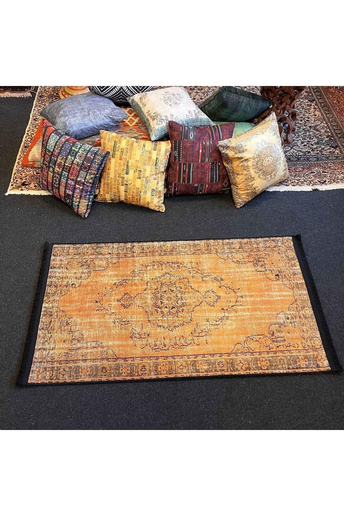 Yumuşak Dokulu Bambu Soft Kilim - Vintage Saçaklı Dijital Baskı HV - SK - 919 - HALI VAGONU