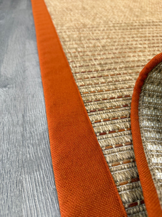 Zahara 01 Naturel Terra  - P64-01 Turuncu Kumaş Bordürlü Sisal Halı - HVZB50