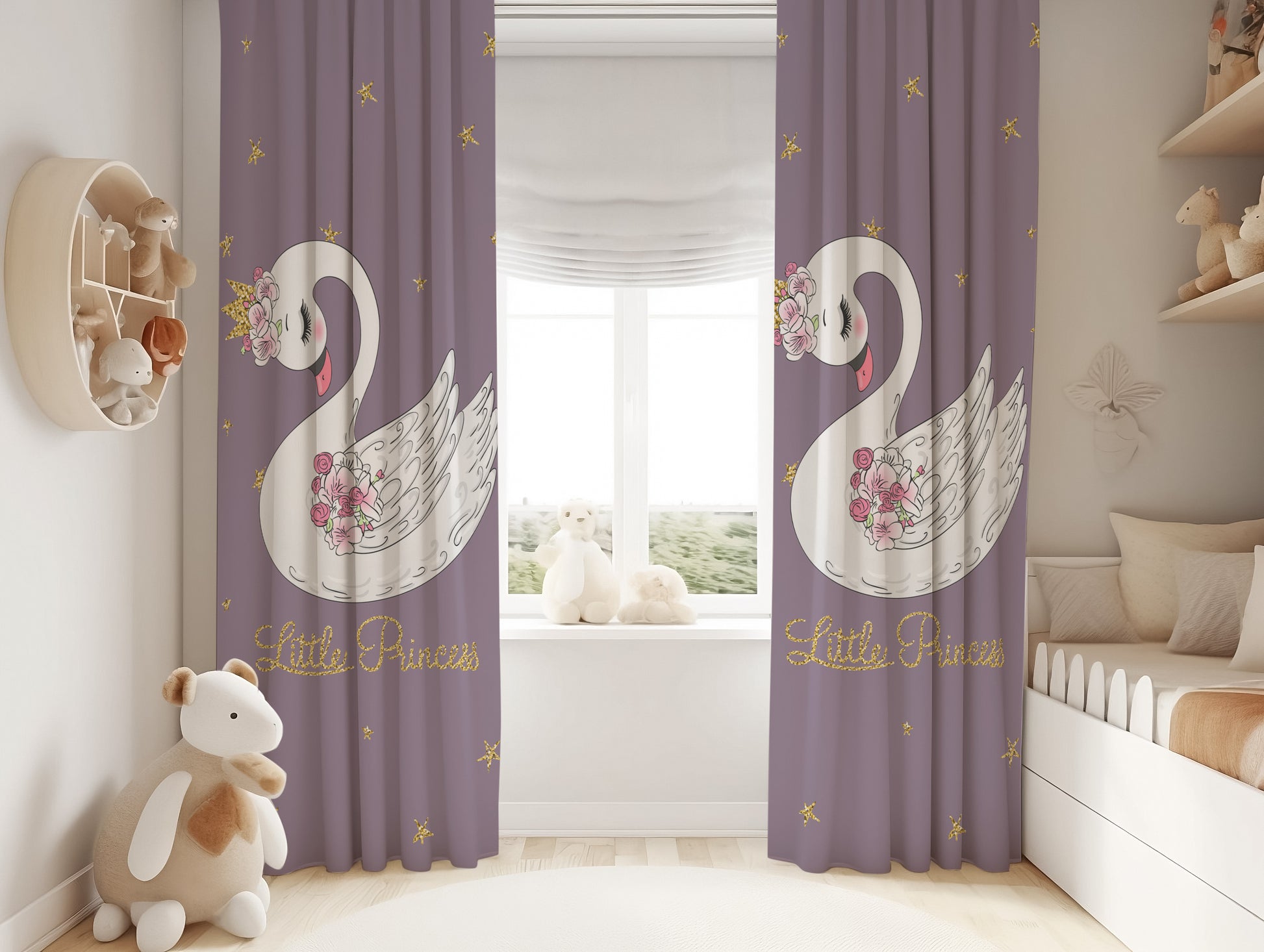 Halı Vagonu HV361 Kuğulu Desen Çocuk Odası Kadife Kumaş Fon Perde - Yumuşak dokusu ve şık tasarımıyla çocuk odaları için ideal bir perde. Çocuk Odası Fon Perde seçenekleri arasında yer alıyor.