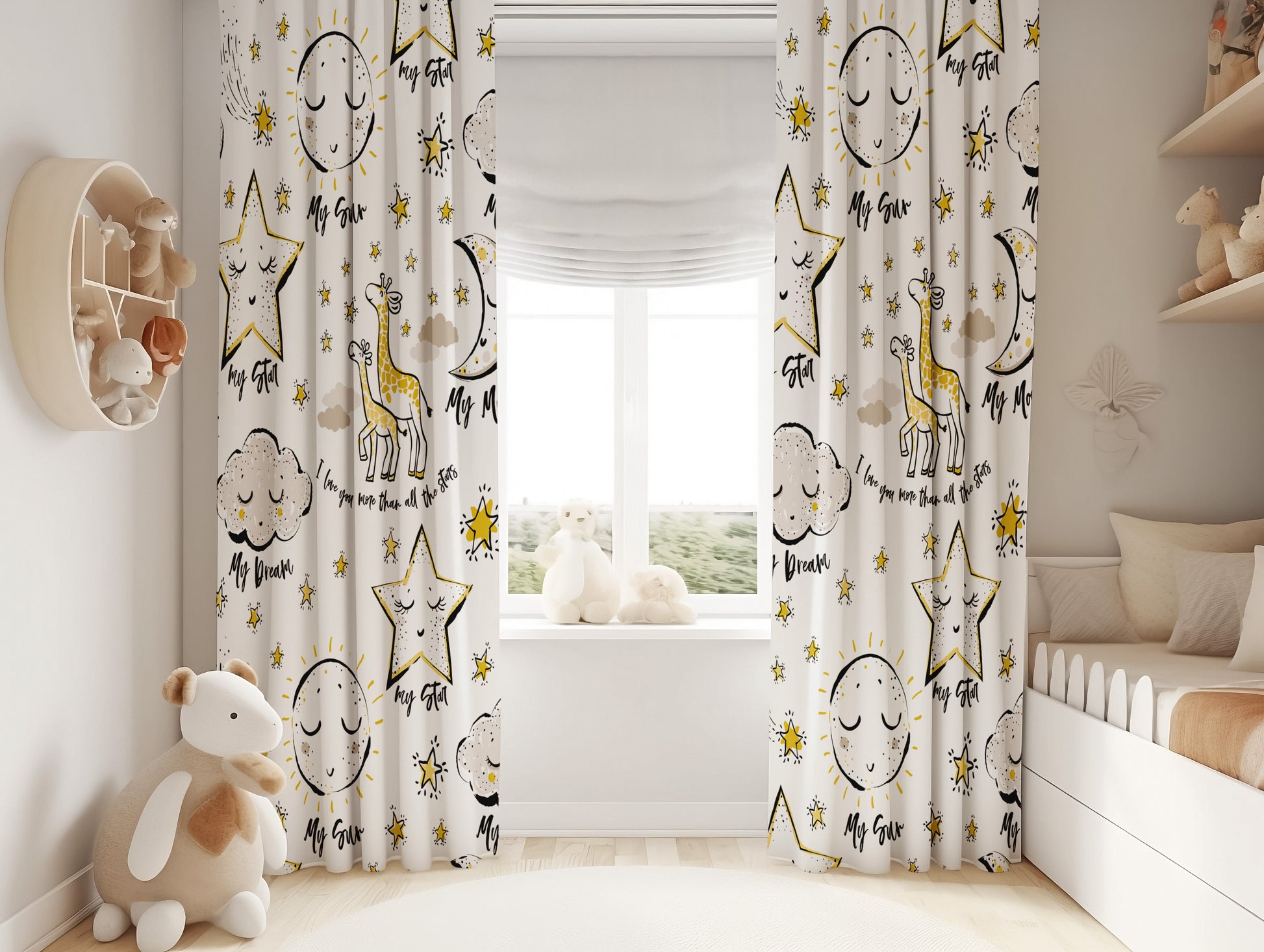 Halı Vagonu HV346 Sevimli Gökyüzü Desen Çocuk Odası Kadife Kumaş Fon Perde, çocuk odası dekorasyonu için ideal seçim.