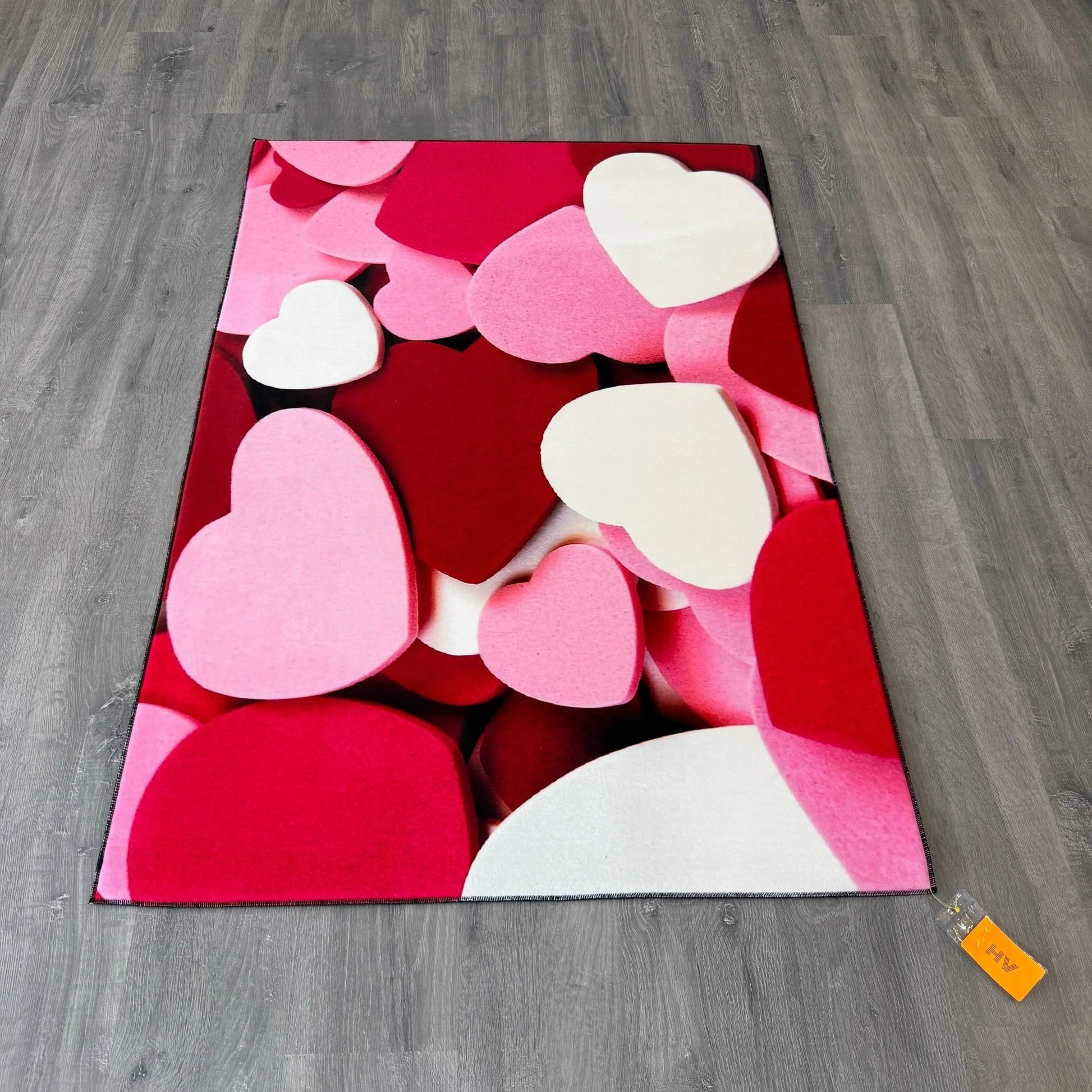 100x150cm 11mm Deri Tabanlı Kalpli Dijital Baskılı Halı - HALI VAGONU