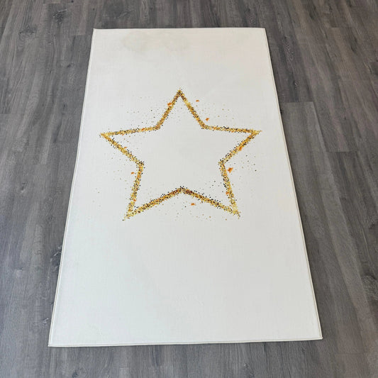 100x175 - 11mm Deri Taban Gold Yıldızlı Çocuk Halısı - (Hafif Lekesi var) - HALI VAGONU